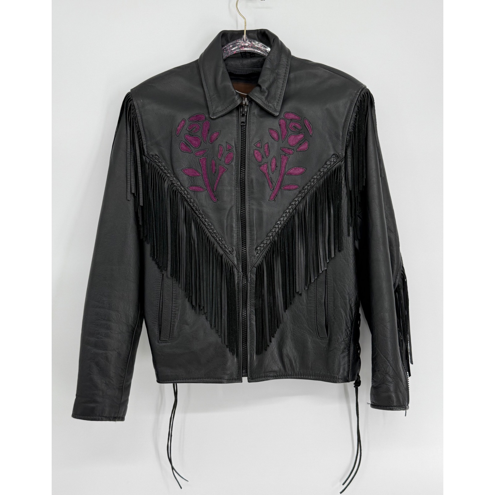 Howard's Exclusive Leathers Black Western Rose Jacket Purple Inlay Mens Sz M